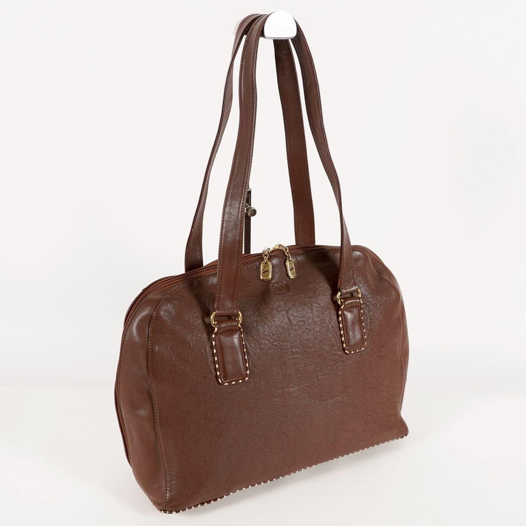Valentino Garavani Hand Bag Tote Purse Leather Brown Authentic