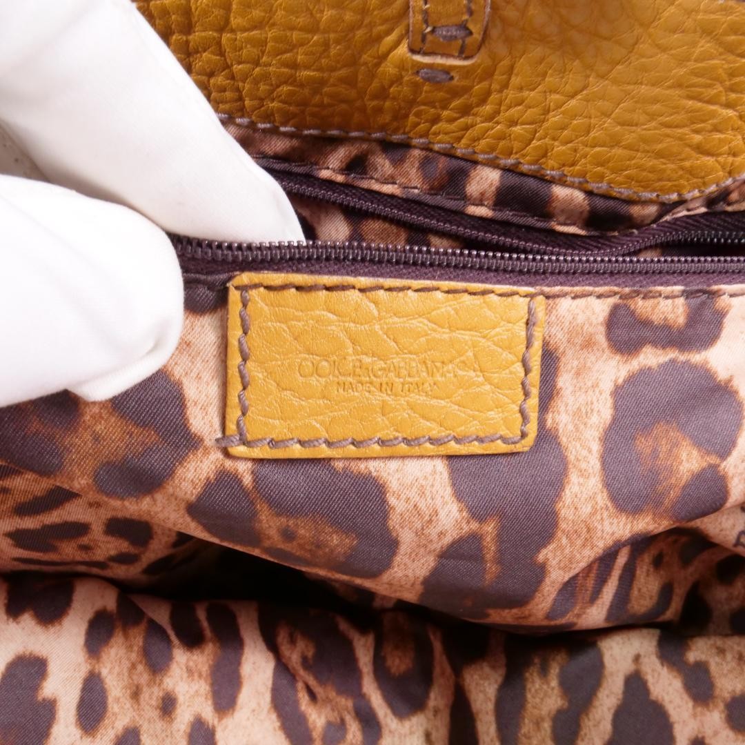 Dolce & Gabbana Shoulder Bag Purse Leopard Leather Brown Authentic