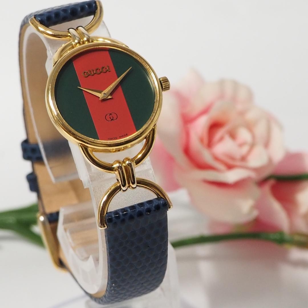 GUCCI Quartz Watch Wristwatch Sherry Line Gold Green Red Women's Authentic