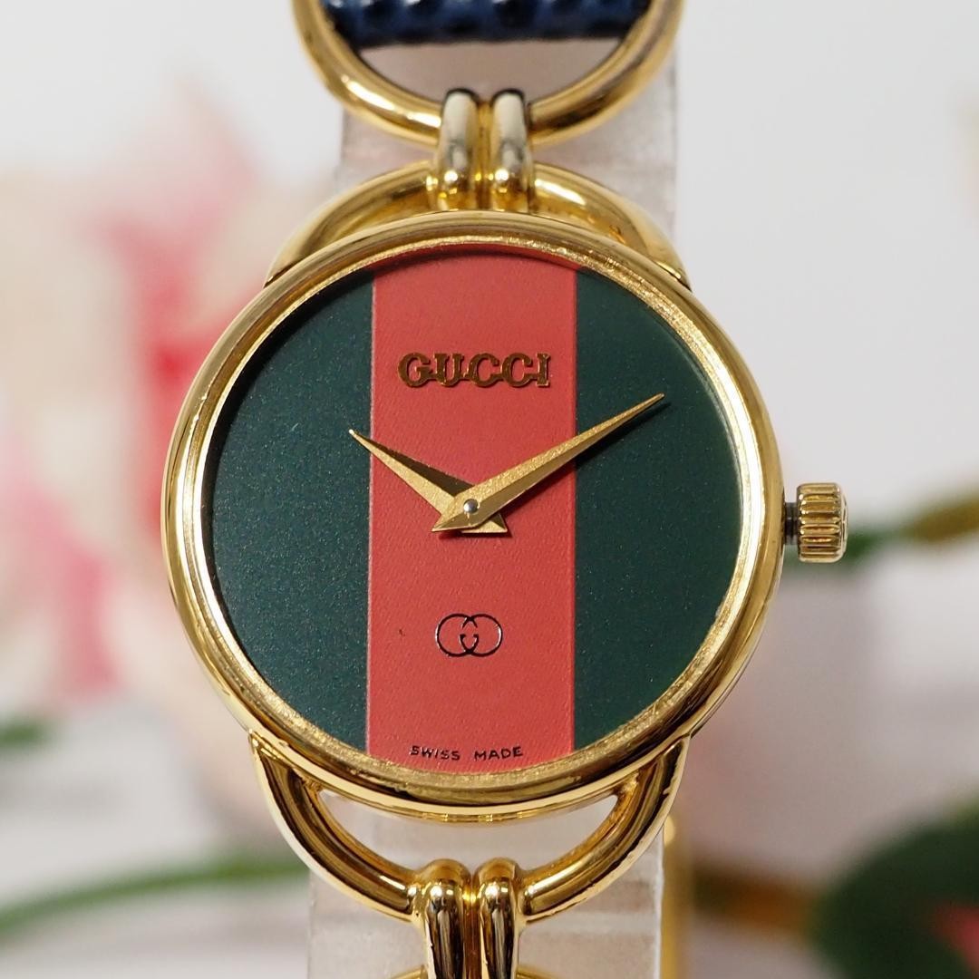 GUCCI Quartz Watch Wristwatch Sherry Line Gold Green Red Women's Authentic