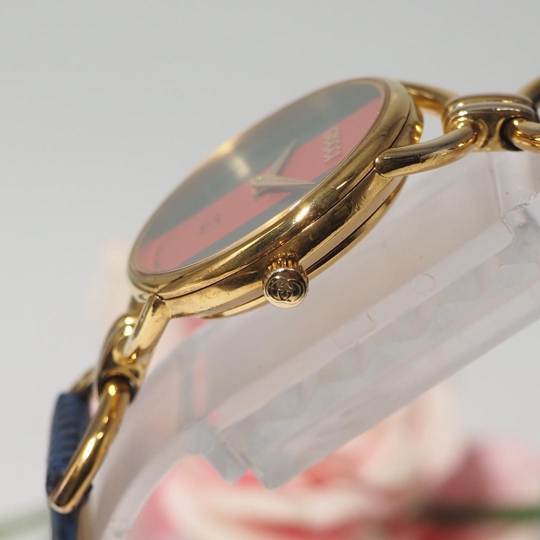GUCCI Quartz Watch Wristwatch Sherry Line Gold Green Red Women's Authentic