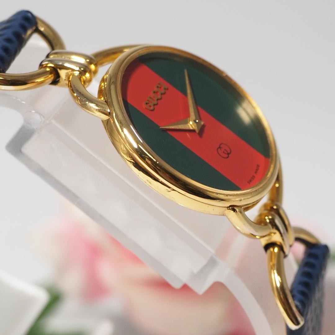 GUCCI Quartz Watch Wristwatch Sherry Line Gold Green Red Women's Authentic