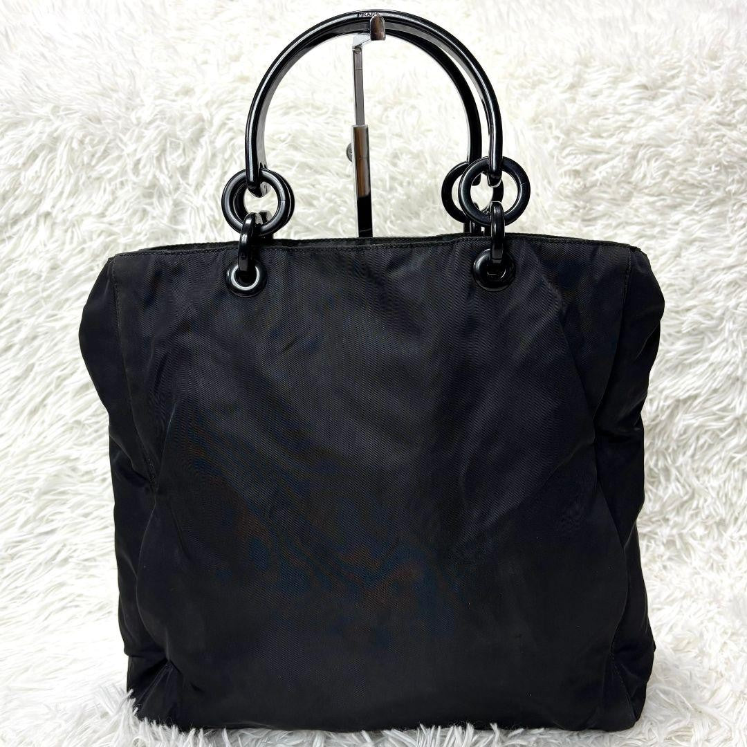 PRADA Hand Bag Tote Purse Logo Nylon Black Authentic
