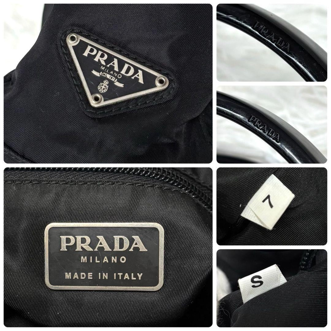 PRADA Hand Bag Tote Purse Logo Nylon Black Authentic