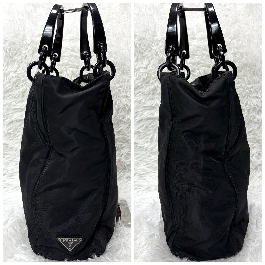 PRADA Hand Bag Tote Purse Logo Nylon Black Authentic