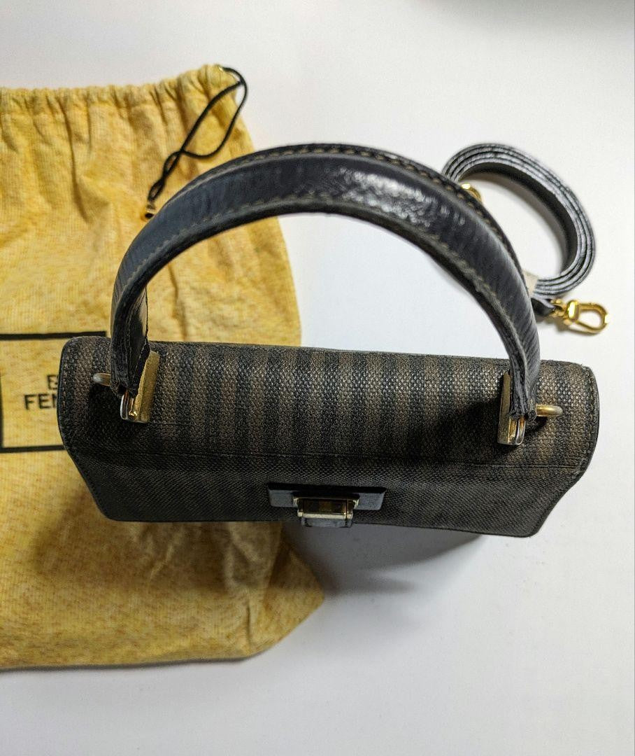 FENDI Hand Bag Tote Purse Dark Gray Authentic