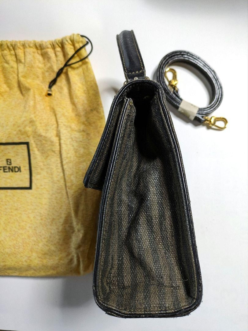 FENDI Hand Bag Tote Purse Dark Gray Authentic