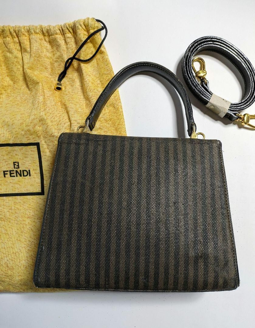FENDI Hand Bag Tote Purse Dark Gray Authentic