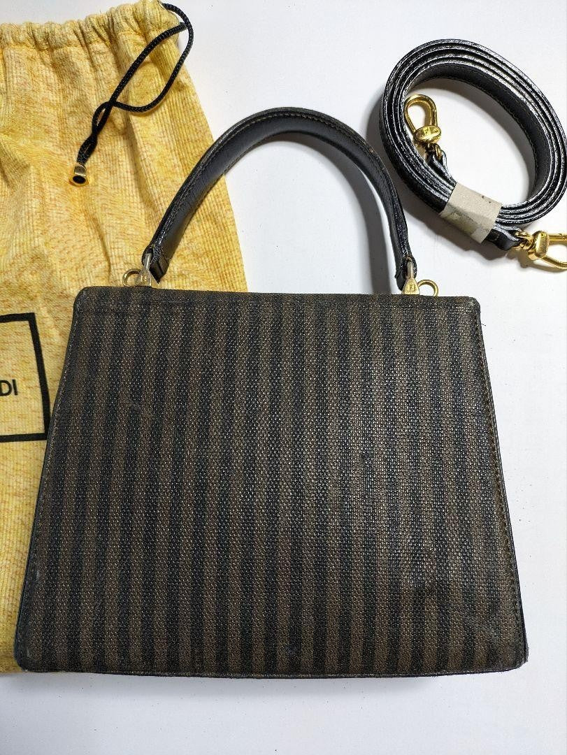 FENDI Hand Bag Tote Purse Dark Gray Authentic