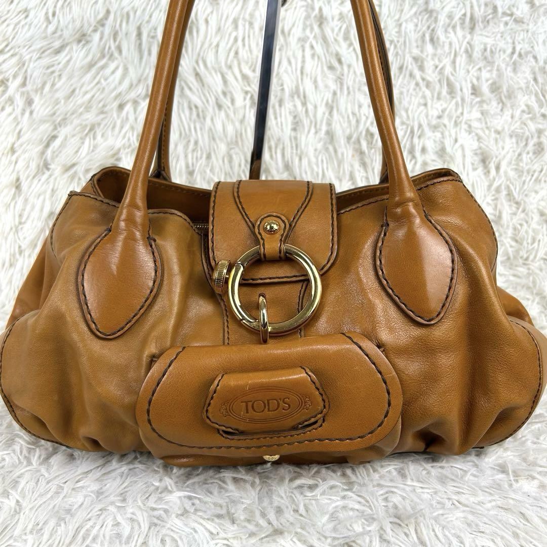TOD'S Hand Bag Tote Purse Leather Beige Authentic