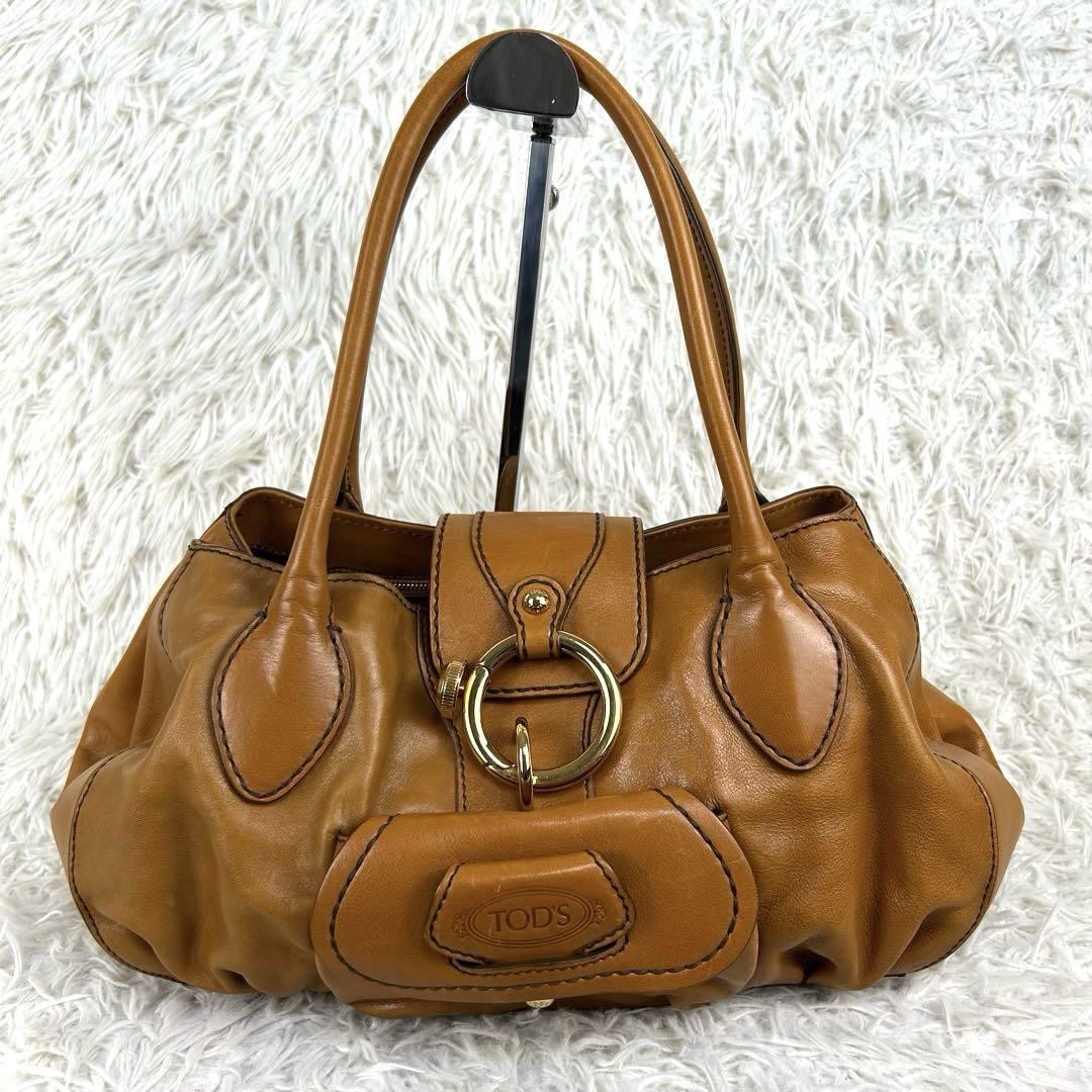 TOD'S Hand Bag Tote Purse Leather Beige Authentic