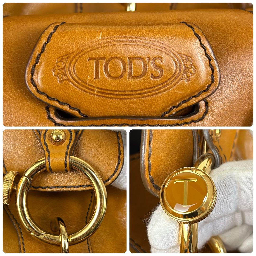 TOD'S Hand Bag Tote Purse Leather Beige Authentic