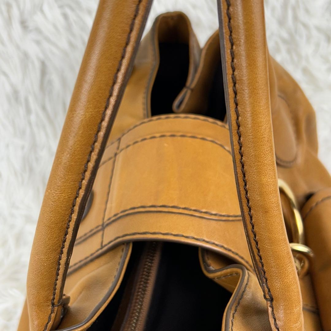 TOD'S Hand Bag Tote Purse Leather Beige Authentic