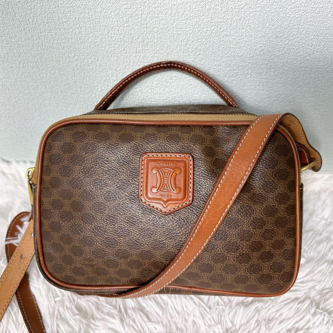 CELINE Shoulder Bag Purse Macadam PVC Leather Brown Authentic