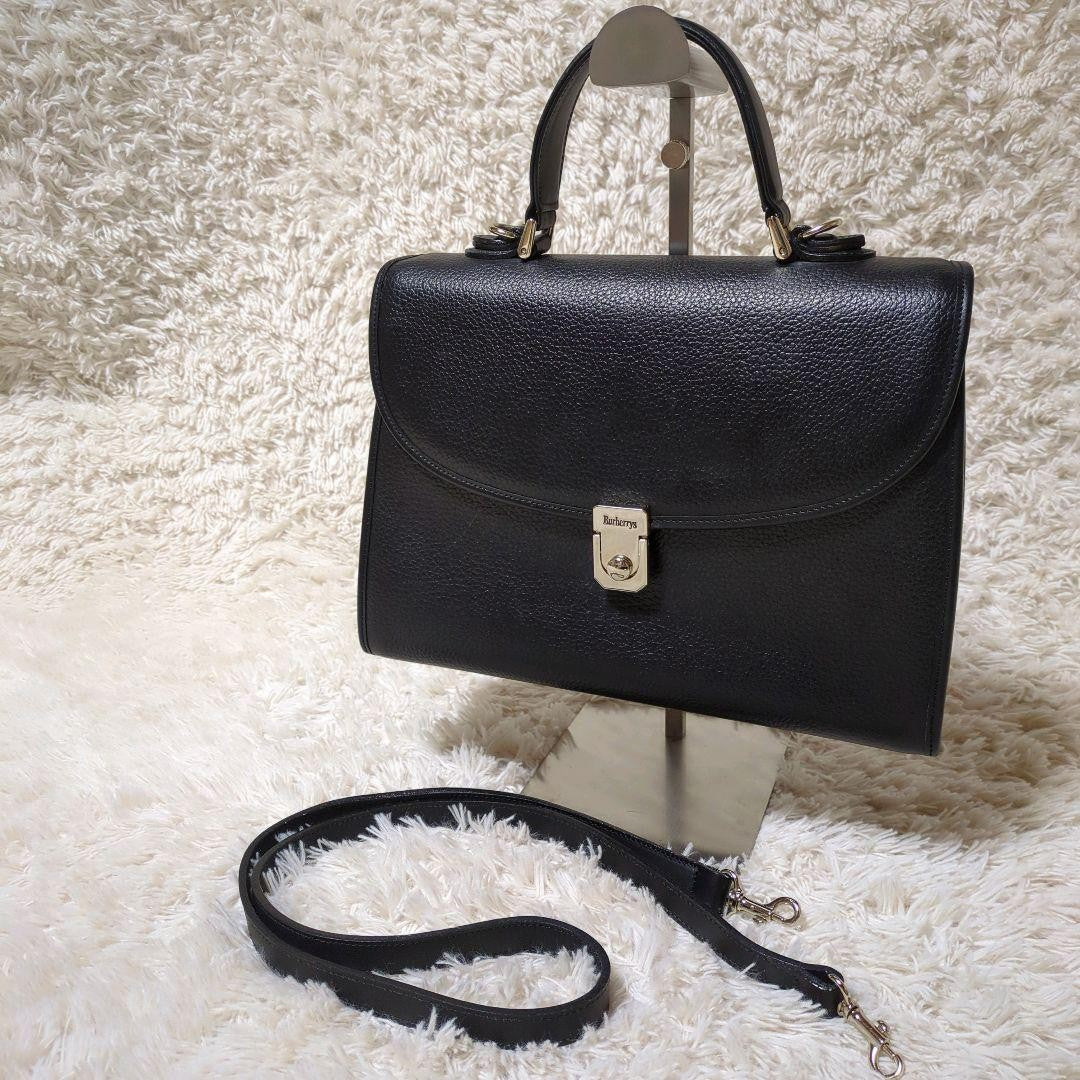 BURBERRY Hand Shoulder Bag Tote Purse 2way Nova Check Leather Black Authentic