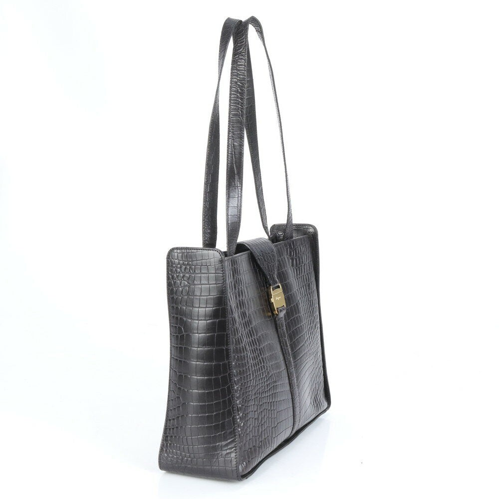 Salvatore Ferragamo Hand Bag Tote Purse Vara Leather Black Authentic