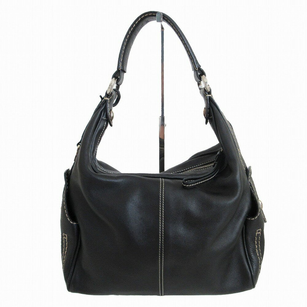 TOD'S Shoulder Bag Purse Leather Black Authentic