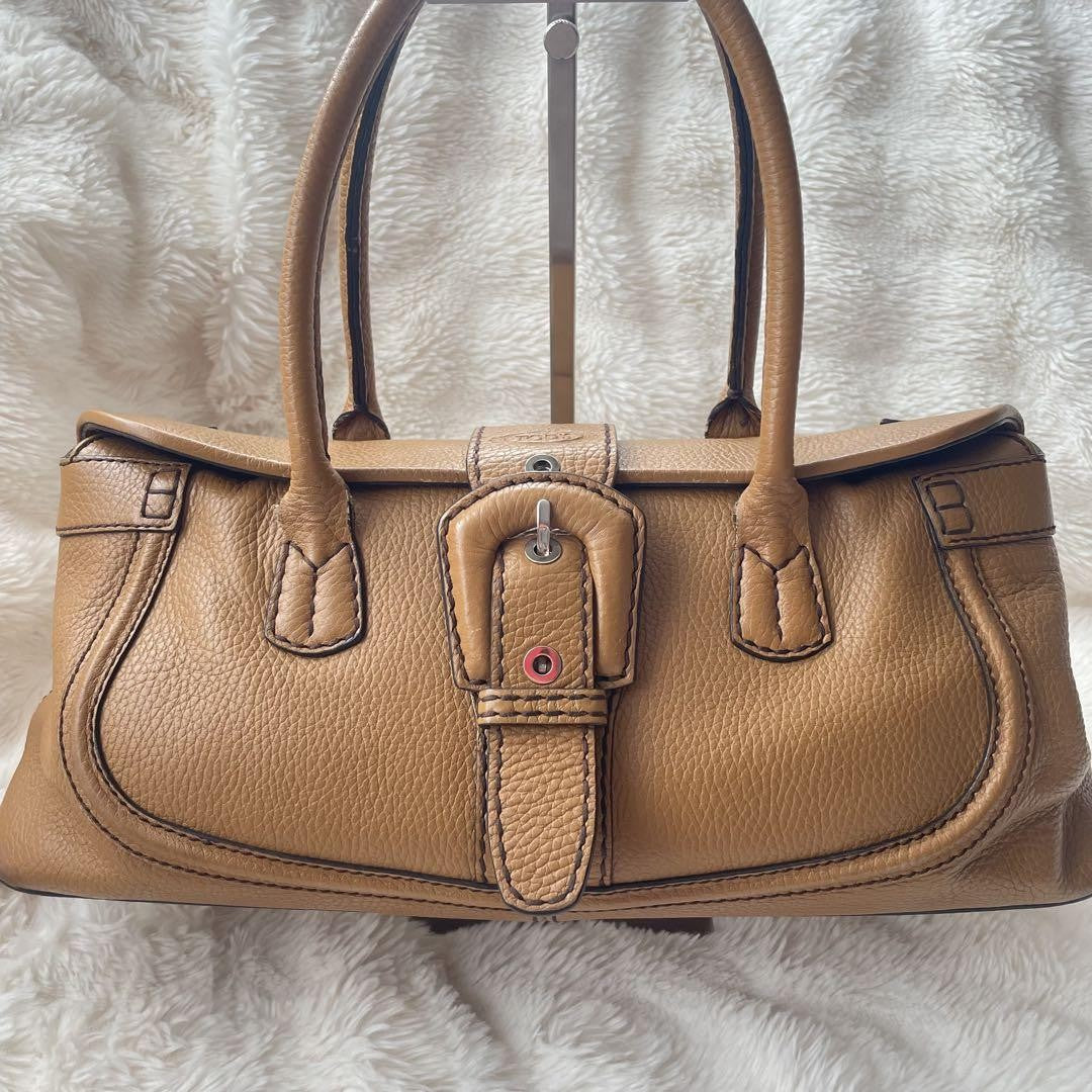 TOD'S Hand Bag Tote Purse Leather Brown Authentic