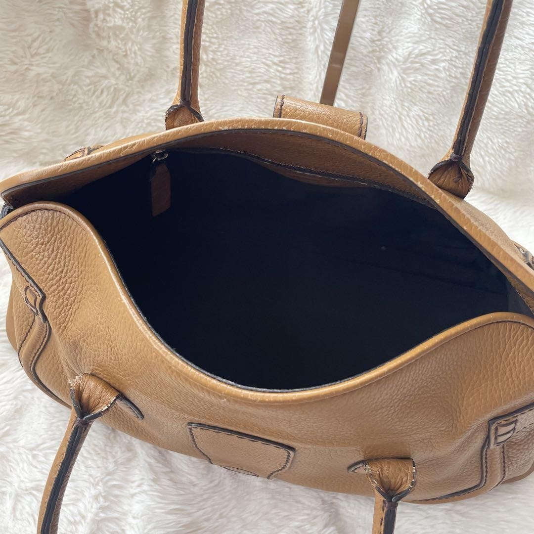 TOD'S Hand Bag Tote Purse Leather Brown Authentic