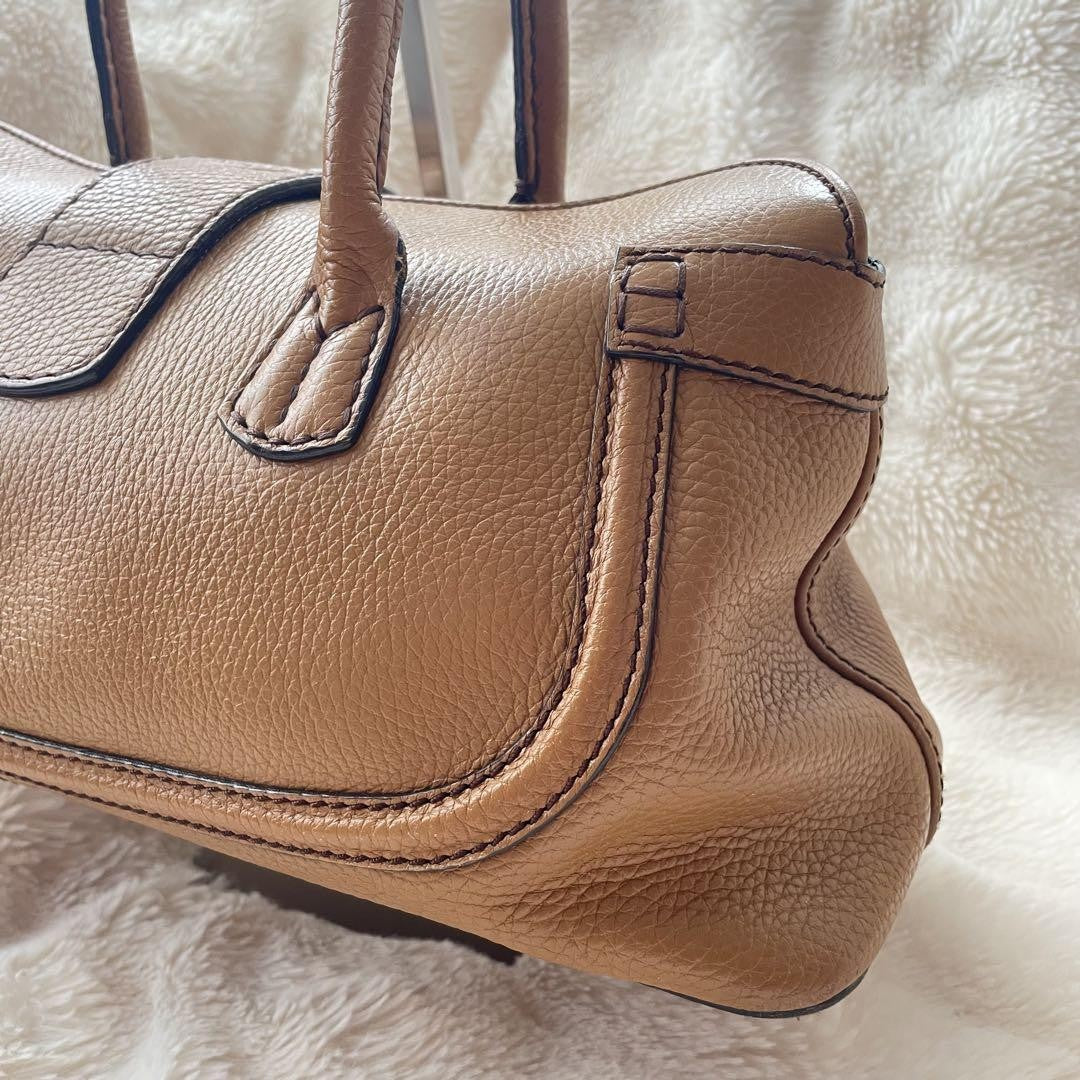 TOD'S Hand Bag Tote Purse Leather Brown Authentic