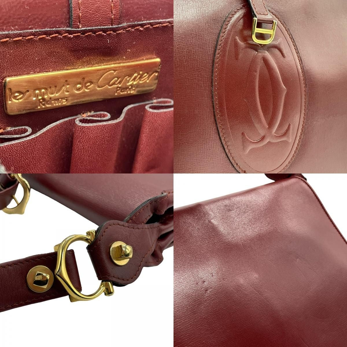 Cartier Shoulder Bag Purse Must Leather Bordeaux Authentic