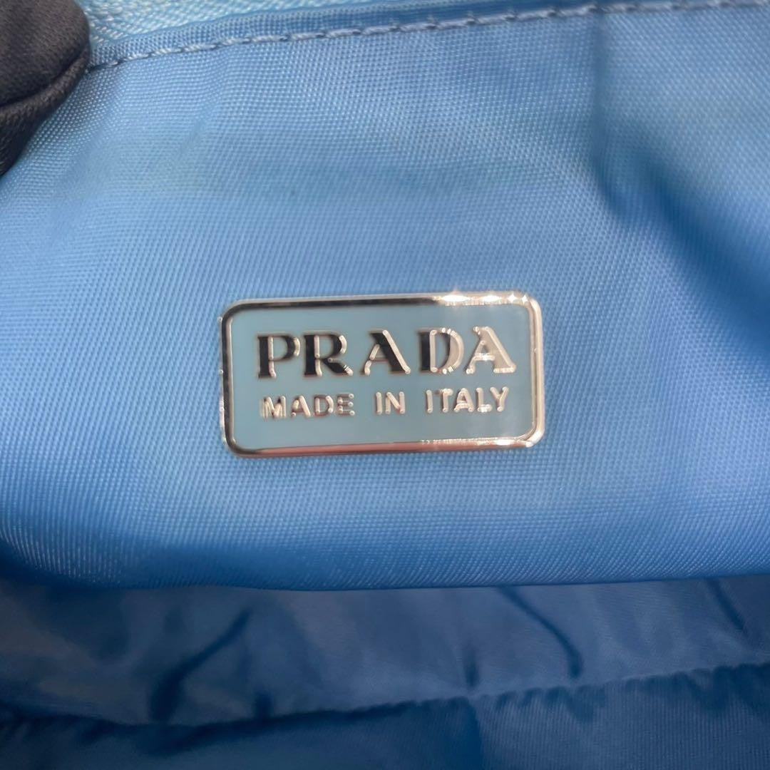 PRADA Accessory Pouch Hand Bag Tote Purse Logo Nylon Blue Authentic