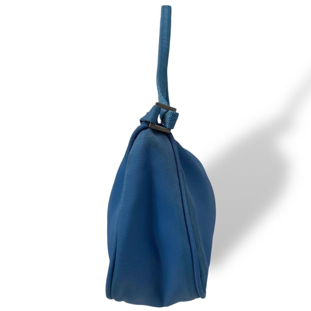 PRADA Accessory Pouch Hand Bag Tote Purse Logo Nylon Blue Authentic
