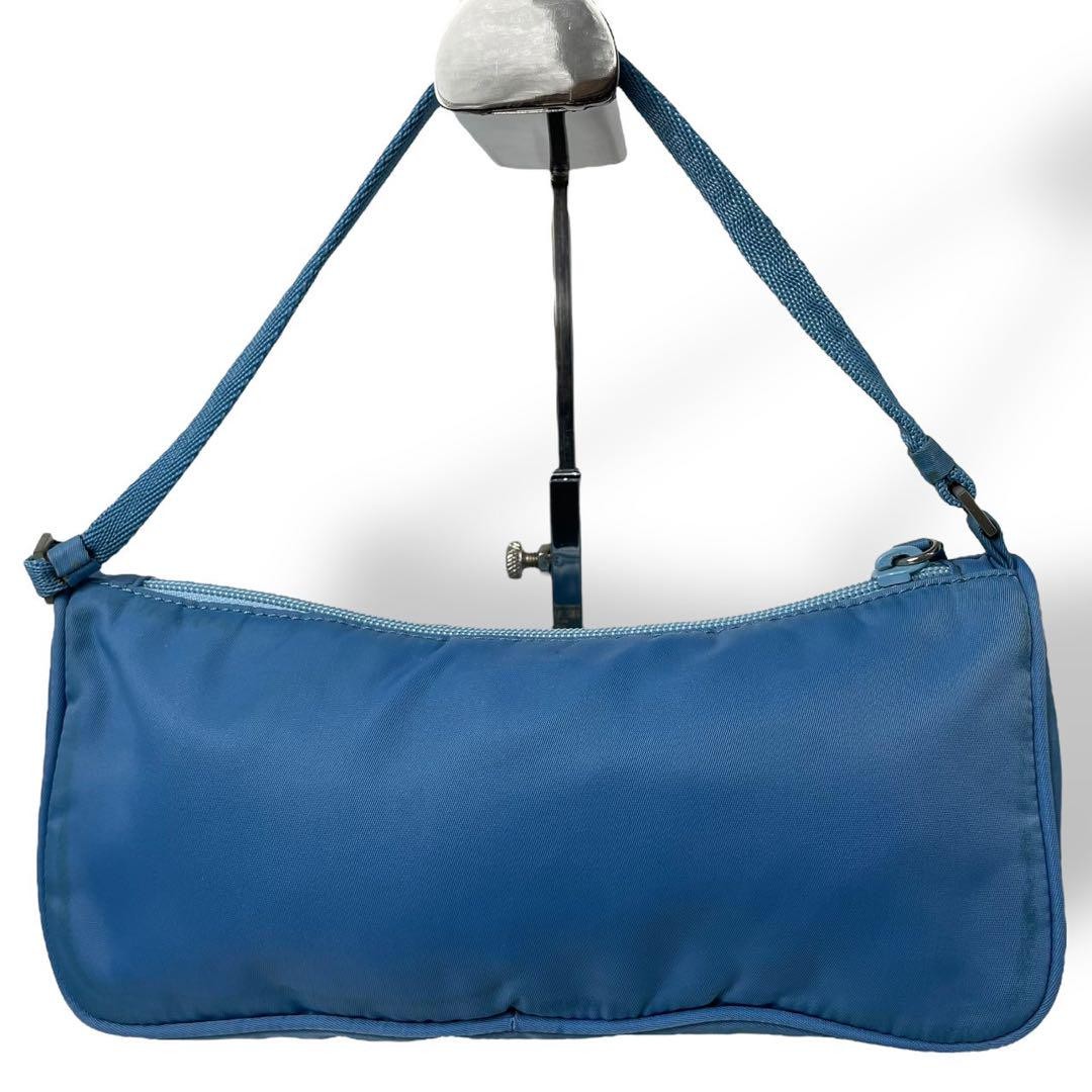 PRADA Accessory Pouch Hand Bag Tote Purse Logo Nylon Blue Authentic