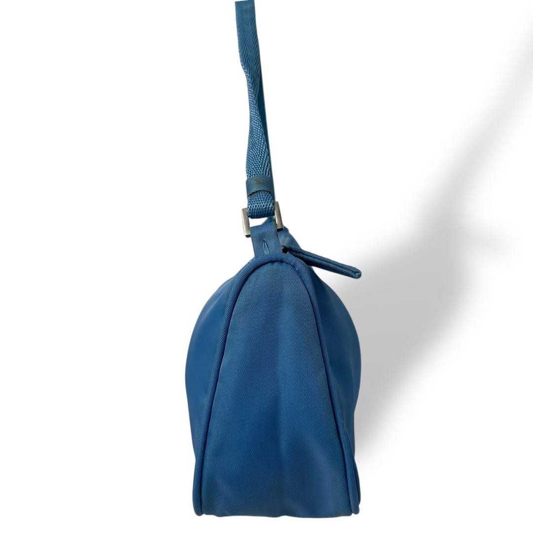 PRADA Accessory Pouch Hand Bag Tote Purse Logo Nylon Blue Authentic