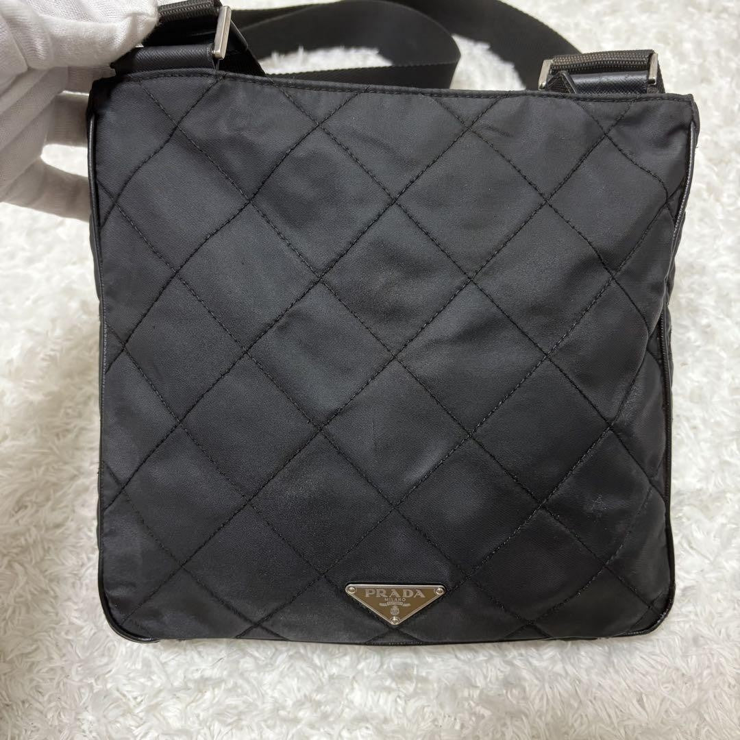 PRADA Shoulder Bag Purse Logo Nylon Leather Black Authentic