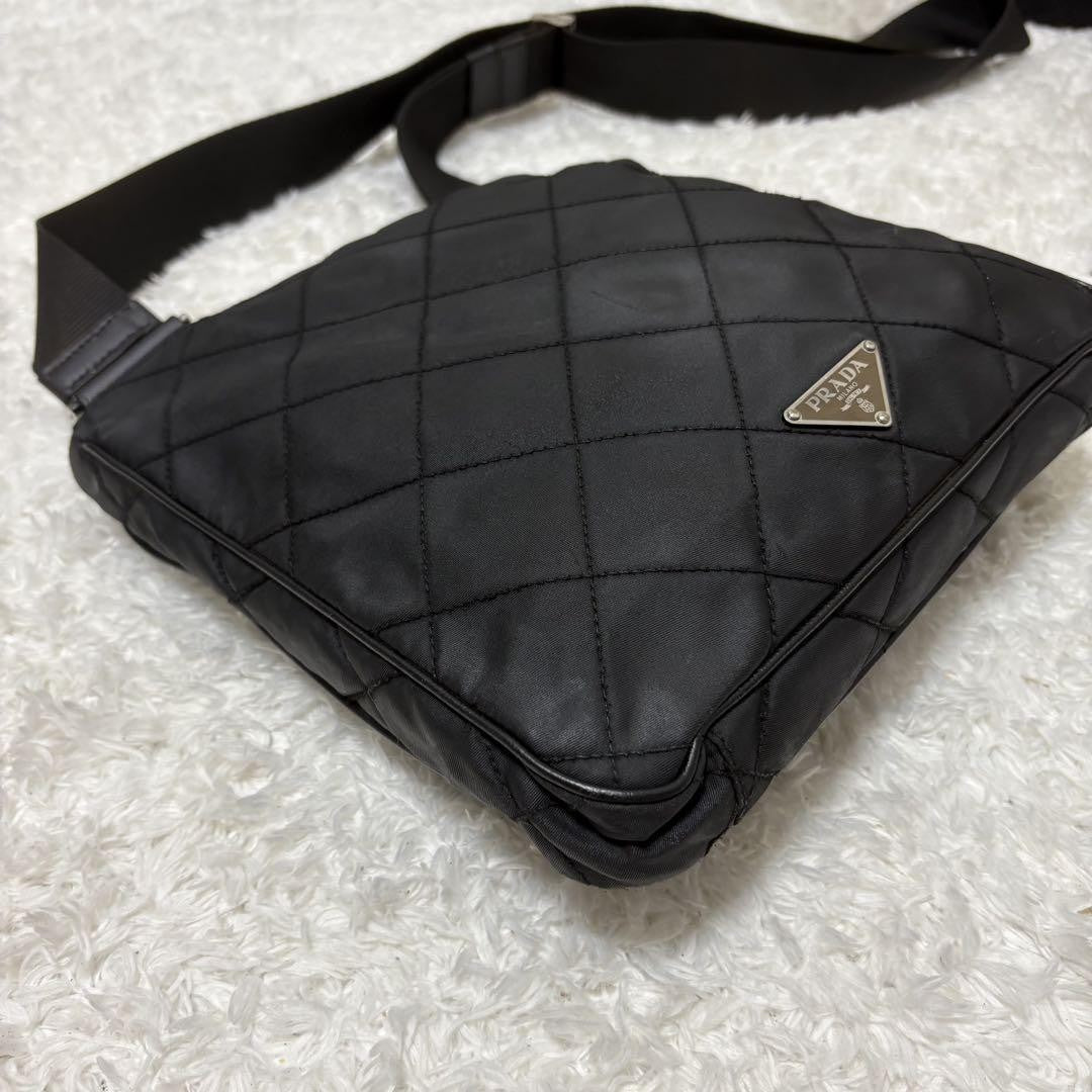 PRADA Shoulder Bag Purse Logo Nylon Leather Black Authentic