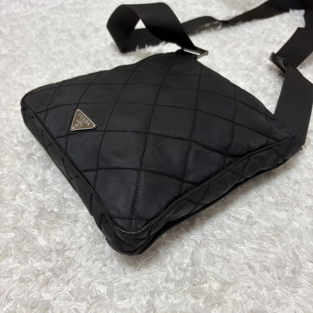 PRADA Shoulder Bag Purse Logo Nylon Leather Black Authentic