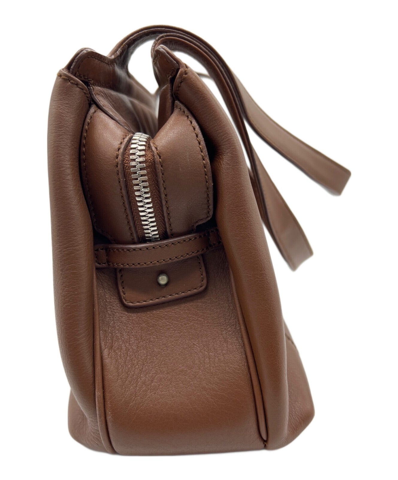 Salvatore Ferragamo Hand Bag Tote Purse Gancini Leather Brown Authentic