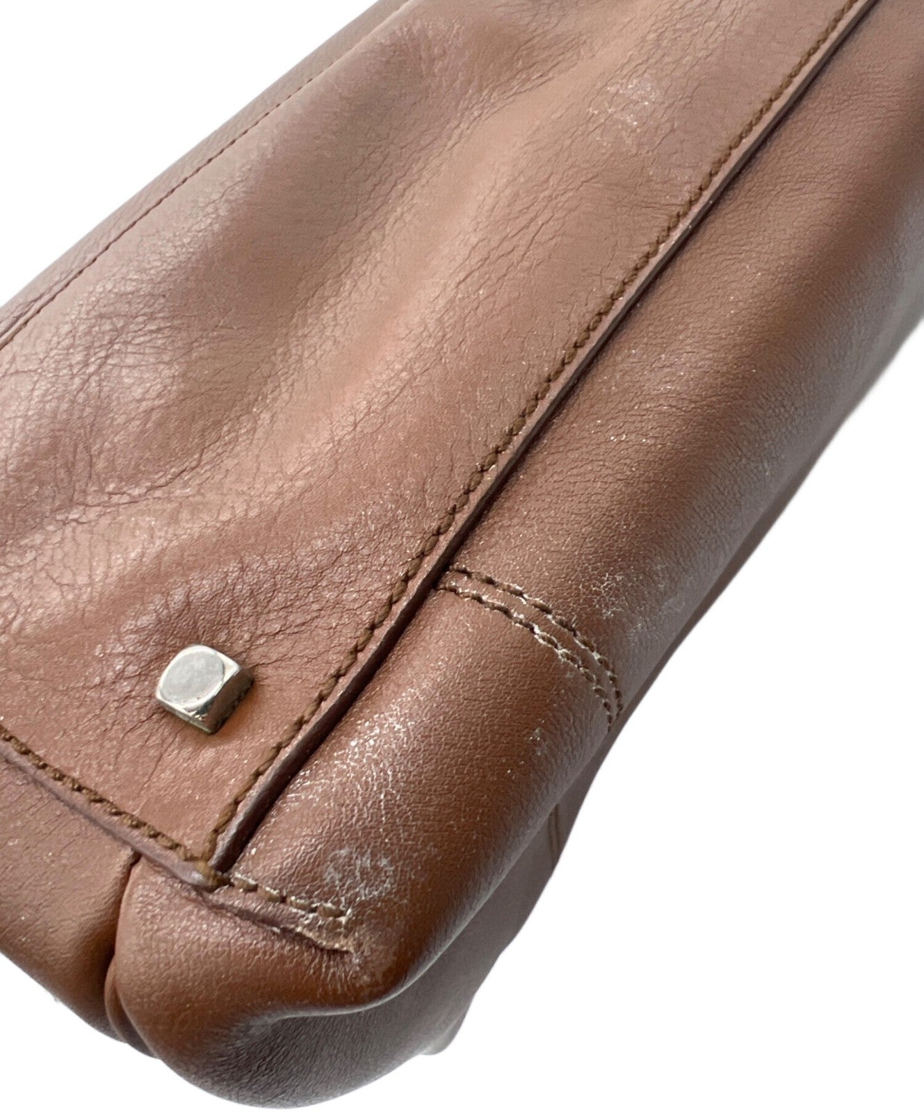 Salvatore Ferragamo Hand Bag Tote Purse Gancini Leather Brown Authentic