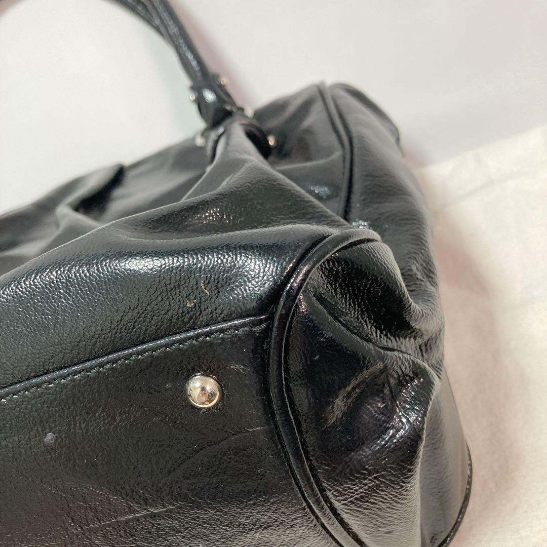 Salvatore Ferragamo Hand Bag Tote Purse Gancini Patent Leather Black Authentic