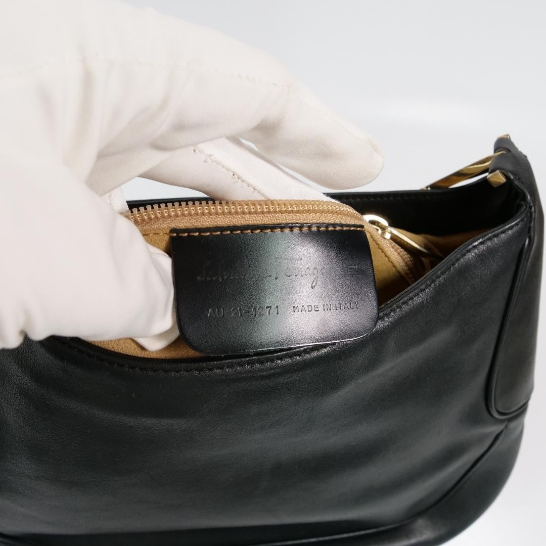 Salvatore Ferragamo Shoulder Bag Purse Leather Black Authentic