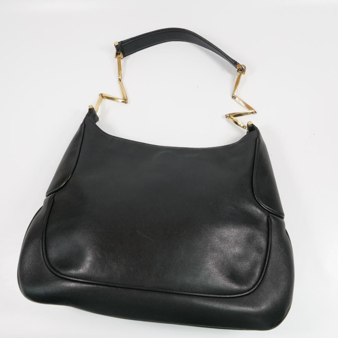 Salvatore Ferragamo Shoulder Bag Purse Leather Black Authentic