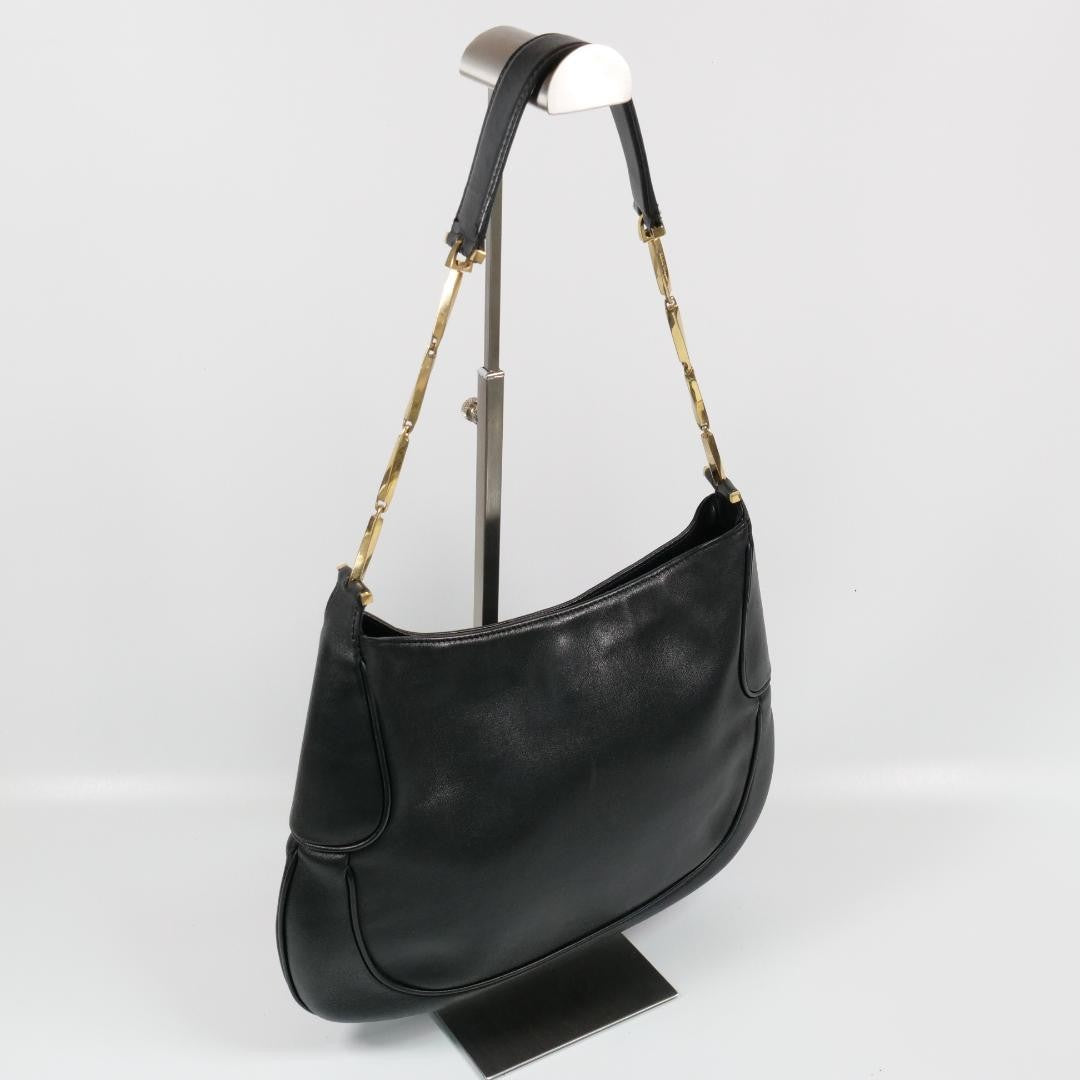 Salvatore Ferragamo Shoulder Bag Purse Leather Black Authentic