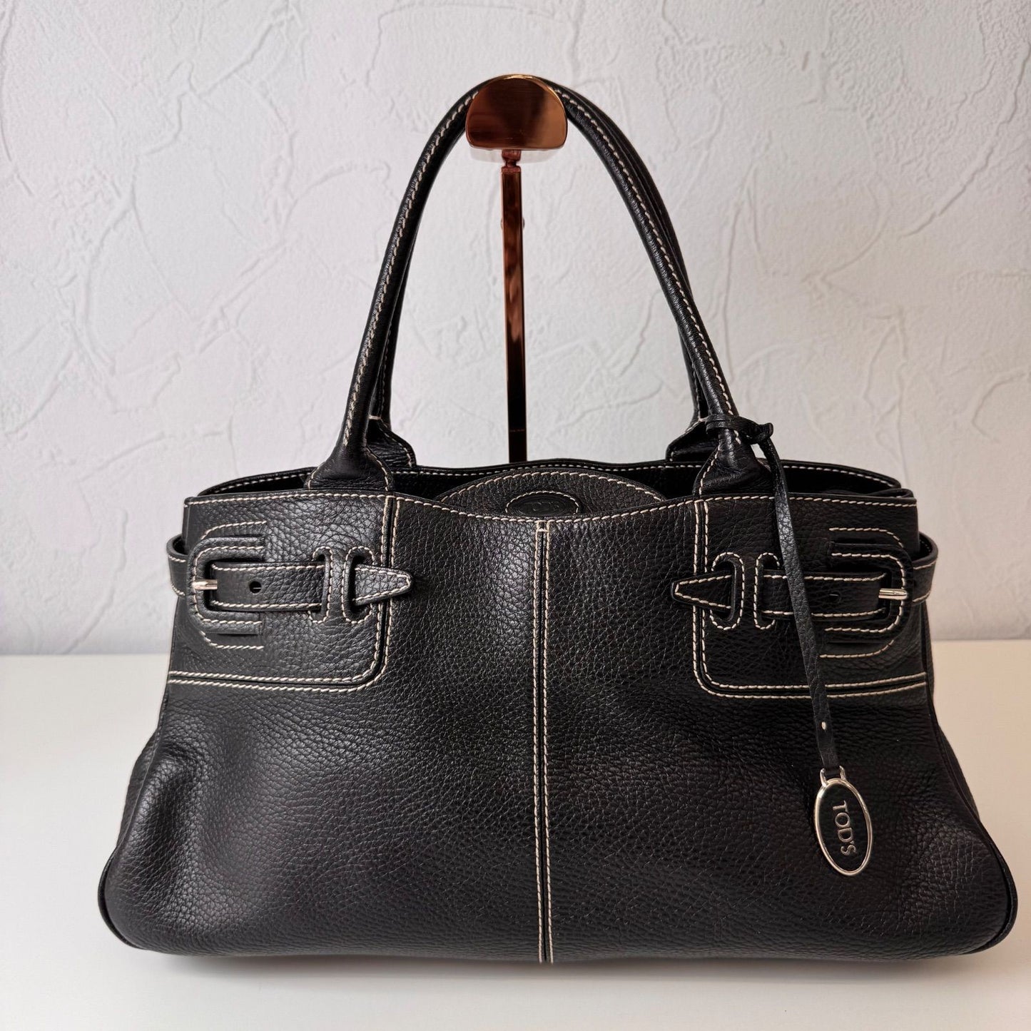 TOD'S Hand Bag Tote Purse Leather Black Authentic