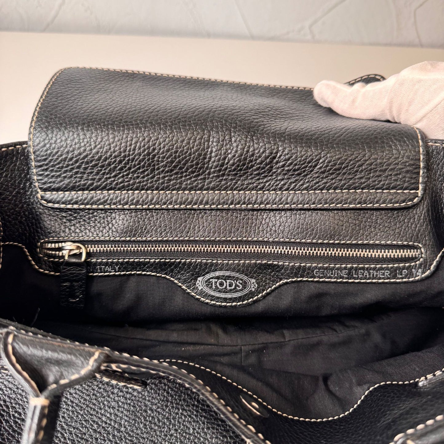 TOD'S Hand Bag Tote Purse Leather Black Authentic