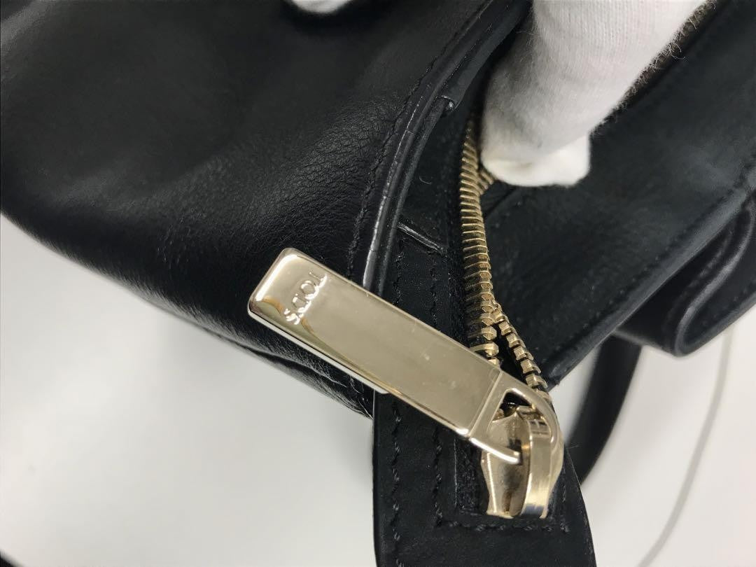 TOD'S Hand Bag Tote Purse Leather Black Authentic