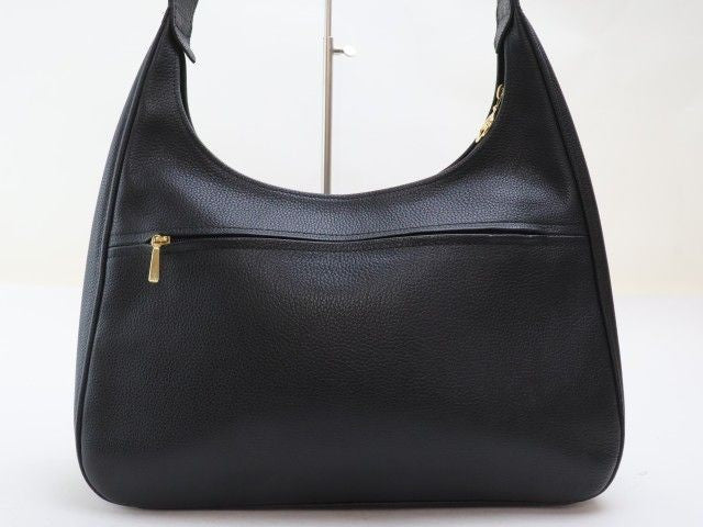 Longchamp Shoulder Bag Purse Leather Black Authentic