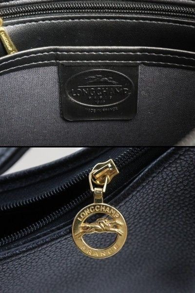 Longchamp Shoulder Bag Purse Leather Black Authentic