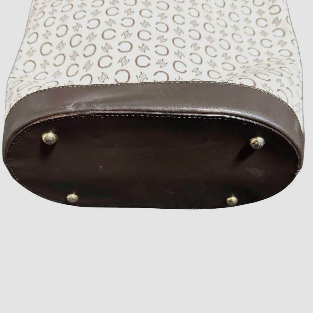 CELINE handbag Tote Purse C Blazon Canvas Leather Beige Dark Brown Used Women's