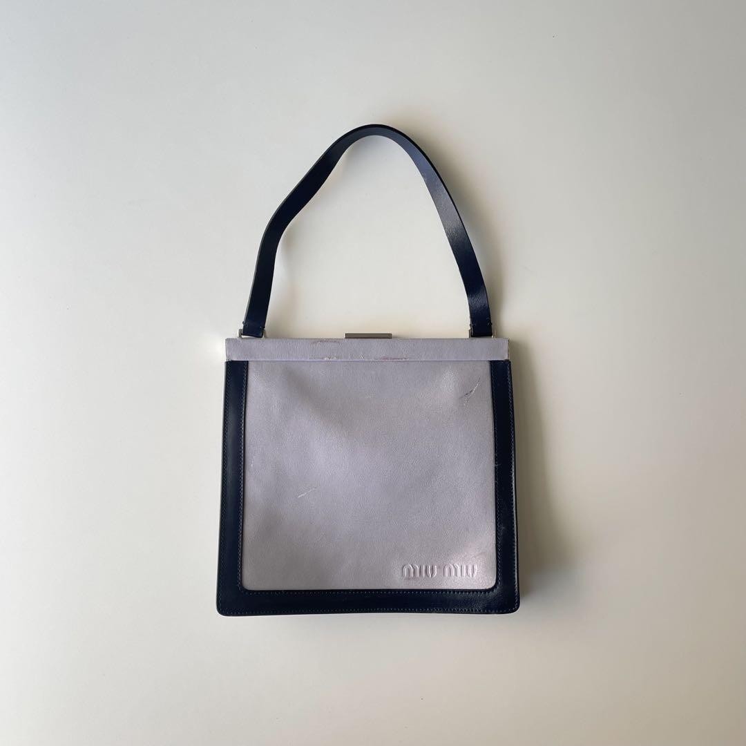 MIU MIU Hand Bag Tote Purse Logo Leather Authentic