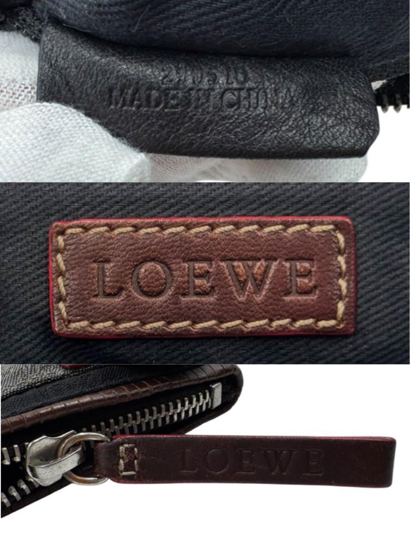 LOEWE Shoulder Bag Purse Anagram Canvas Leather Black Gray Brown Authentic