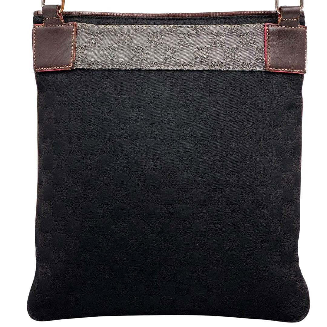 LOEWE Shoulder Bag Purse Anagram Canvas Leather Black Gray Brown Authentic