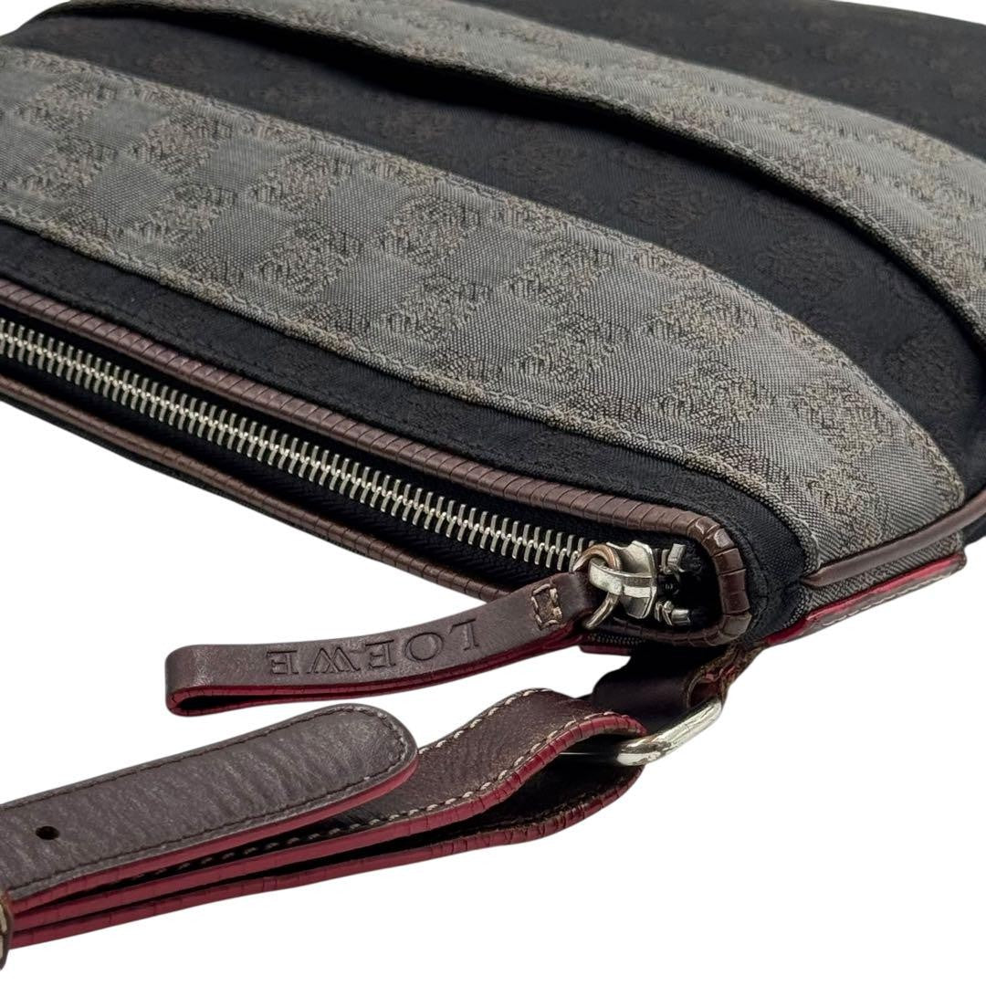 LOEWE Shoulder Bag Purse Anagram Canvas Leather Black Gray Brown Authentic