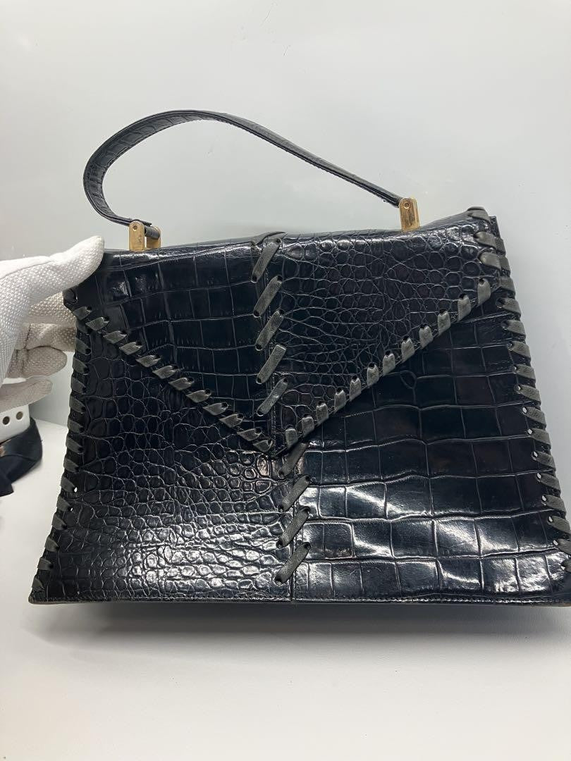 Saint Laurent Hand Bag Tote Purse Leather Black Authentic