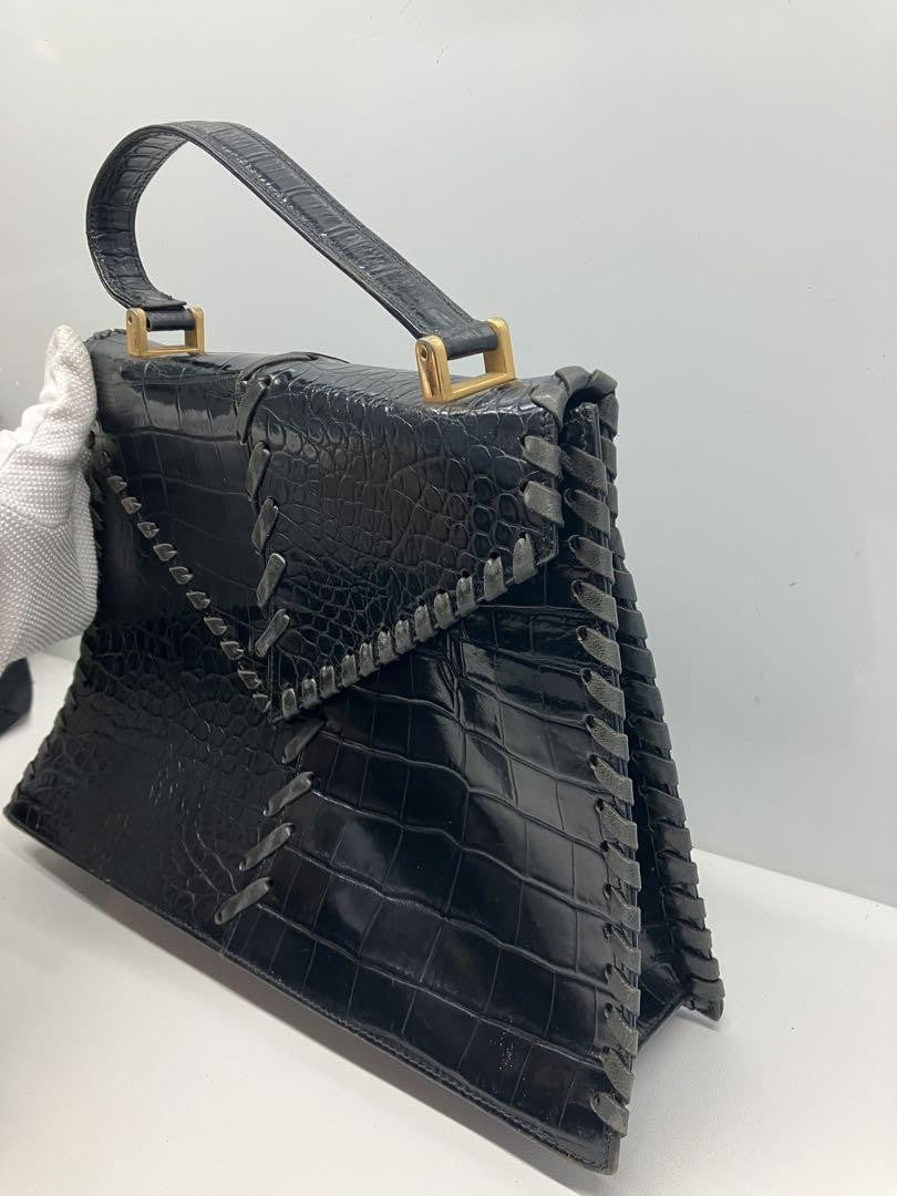 Saint Laurent Hand Bag Tote Purse Leather Black Authentic